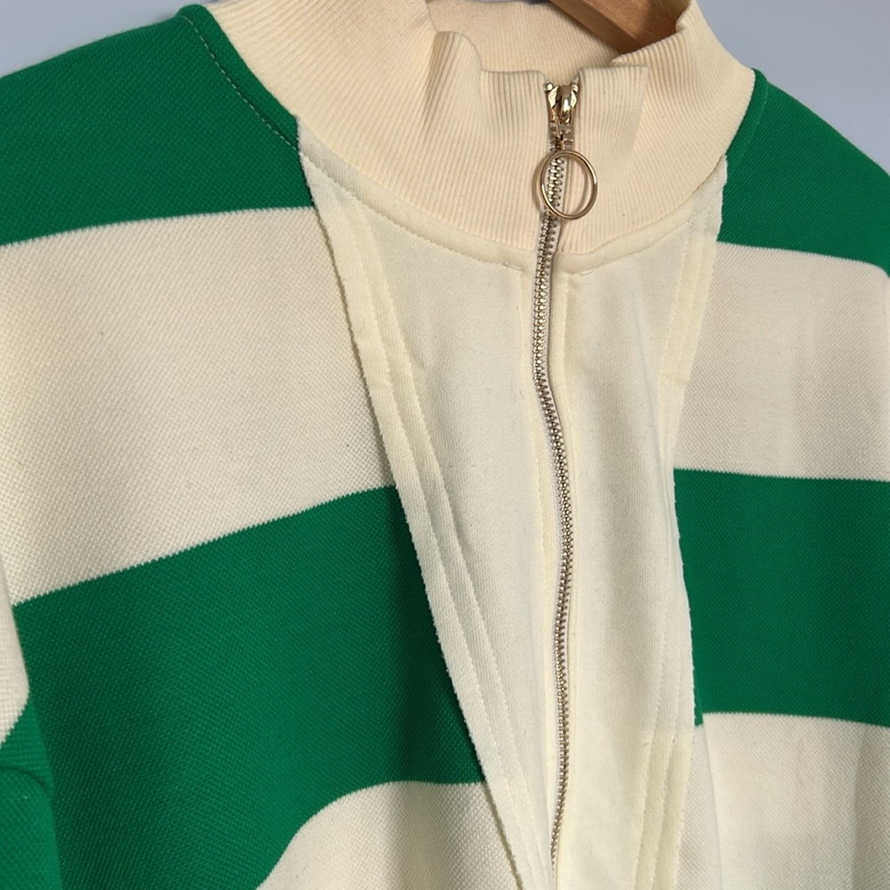 π Green & Cream Striped Rugby Shirt Partial Zip-Up Size 2XL New Without Tag - Picture 6 of 14